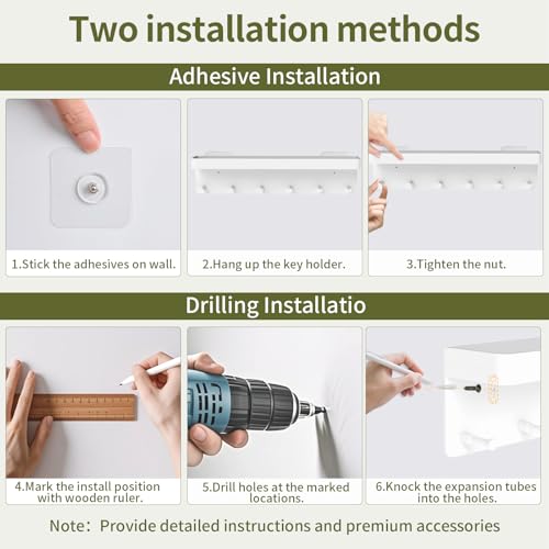 MKO Key Holder for Wall, Mail Organizer and Key Rack Wall Mount with Tray & 6 Hooks for Hallway (White) - color: White 1pcs
