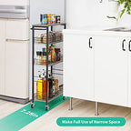YBING Slim Storage Cart 4 Tier Narrow Rolling Cart on Wheels Mobile Kitchen Narrow Cart with Wooden Tabletop Grey Slim Utility Kitchen Storage Cart with Handle for Living Room 7.3''Wide - color: Grey