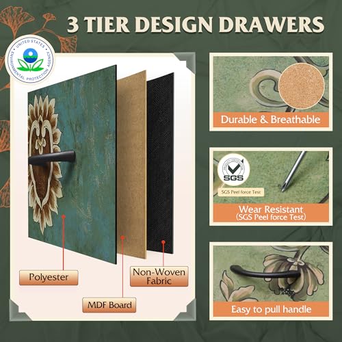 WLIVE Fabric Dresser for Bedroom with 10 Drawers, Chest of Drawers with Side Pockets and Hooks, Sturdy Metal Frame, Drawers Organizer Unit for Living Room, Hallway, Floral Painted - color: Floral Painted