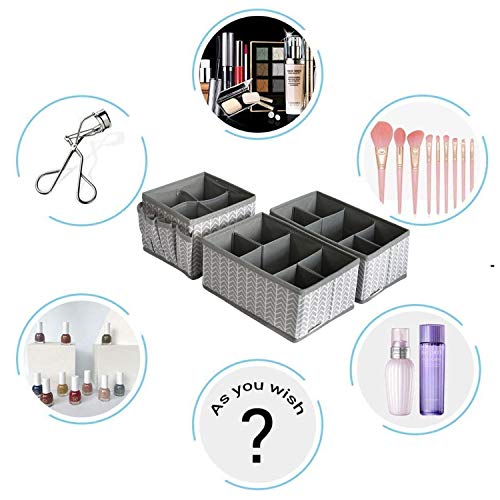 VERONLY Cosmetic Storage Bins Makeup Organizer, Adjustable Multifunction Storage Box Desk Drawer Divider for Makeup Brushes, Bathroom Countertop or Dresser, Set of 3 (Grey) - style: Tree Branch Pattern 3PC
