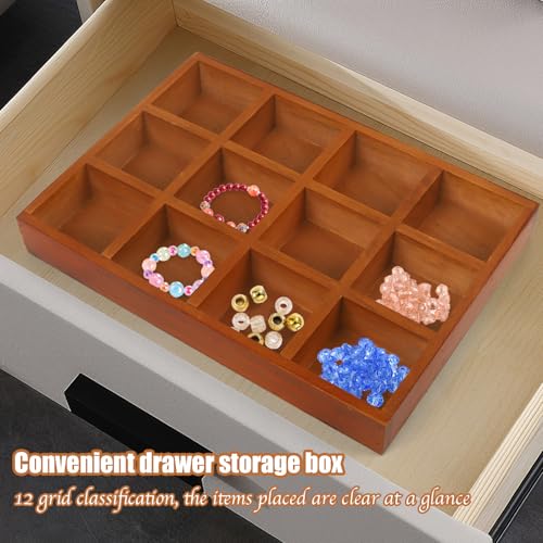 Wooden Tray, 2 Pack Wood Drawer Organizer Drawer Organizer 12 Grid Sorting Tray, Wood Divided Organizers Wooden Sorting Trays For Arts & Crafts, Stationery, Small Items, Home Office