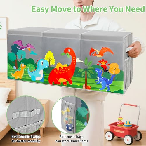 Extra Large Toy Box Chest with Lids, Collapsible Toy Storage Organizer for Kids, Dinosaur Toy Bin Box for Toddlers Boys Girls, Toy Organizer for Living Room Nursery Playroom Bedroom Home Grey - color: Grey