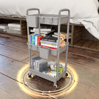 3 Tier Rolling Utility Cart with Handle,REBECAT Utility Cart Made of Multifunctional Storage Organizer Tool for Kitchen,Bathroom,Living Room,Office(Gray) - color: Gery