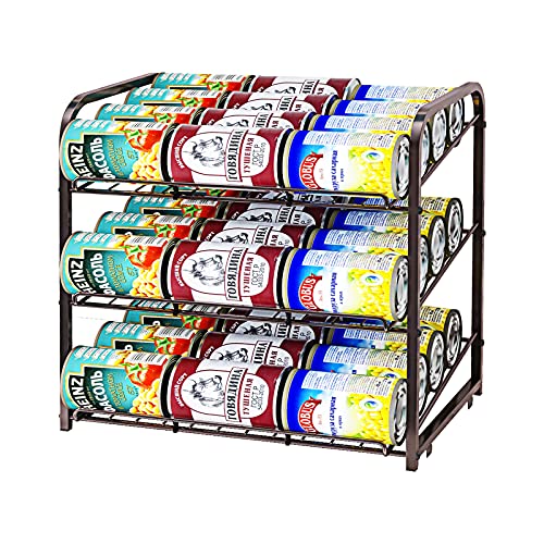 AIYAKA 3 Tier Stackable Can Rack Organizer,for food storage,kitchen cabinets or countertops,Storage for 36 cans,Bronze - color: Brown