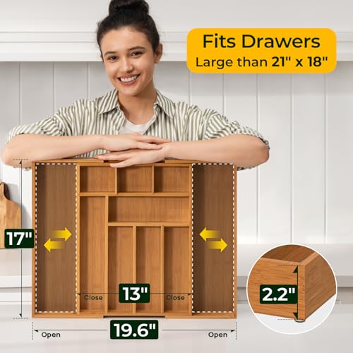 keechee 6-Piece Bamboo Drawer Organizer Set, 2.2" Deep Multi-Use Organizers for Utensils, Silverware, Cutlery, Desk, Bathroom, Junk Drawer & Makeup, Non-Slip Feet Included. - size: Bundle: 10 Slots (Expandable) + 5 Pc Set