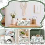 Boao 3 Pcs Sage Green Floral Storage Bin Collapsible Large Storage Baskets for Gifts Canvas Laundry Basket Foldable Box with Handle for Office Home Bedroom Clothes - style: Green Flower