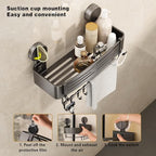 VOLPONE Shower Caddy Suction Cup No Drilling Suction Cup Shower Shelf Heavy Duty Bathroom Shower Organizer Storage Rack Adhesive with Towel Bar Hooks (3-Pack, Matte Gray) - style: Suction Cup Rectangle with Towel bar 3 Tier Gray