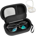 GWCASE Portable 2 in 1 Contact Lens Case and Glasses Case, Traveling Contact Cases Bag Box Holder with Soak Storage Kit Included Built-in Mirror, Tweezer, Lens Solution Bottle and Hand Strap-Black - color: Black