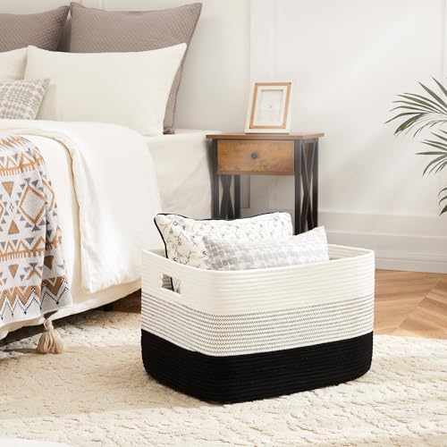 Artfeel Blanket Basket,Rectangle Woven Baskets for Storage,30L Laundry Basket for Decorative Nursery Blanket,Toys,Dirty Clothes and Magazine in Shelves,Baby Room,and Living Room - color: Black, size: 30L