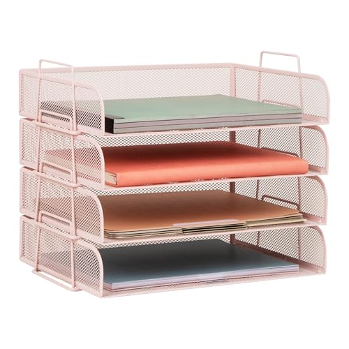 Mind Reader Stackable Paper Tray, Desktop Organizer, File Storage, Office, Metal Mesh, 4 Pcs., Pink - color: Pink, size: 13.3" x 9.8" x 11.3"