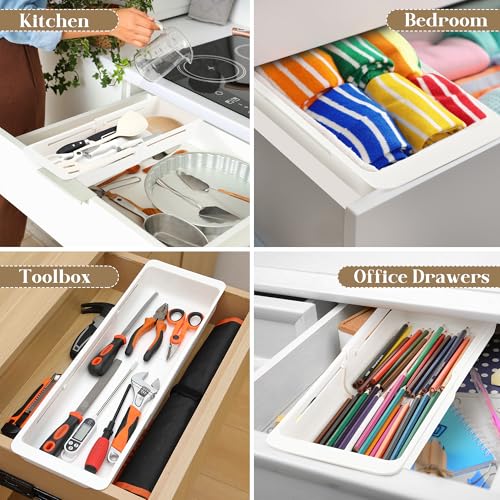 2 Pack Deep Drawer Organizer Bins, Sliding Drawer Organizer Bin Expandable and Adjustable Tray for Kitchen Utensils, BBQ Tools, Towels, Durable Plastic Sliding for Easy Storage(17.4-27.6") - size: 17.4-27.6"