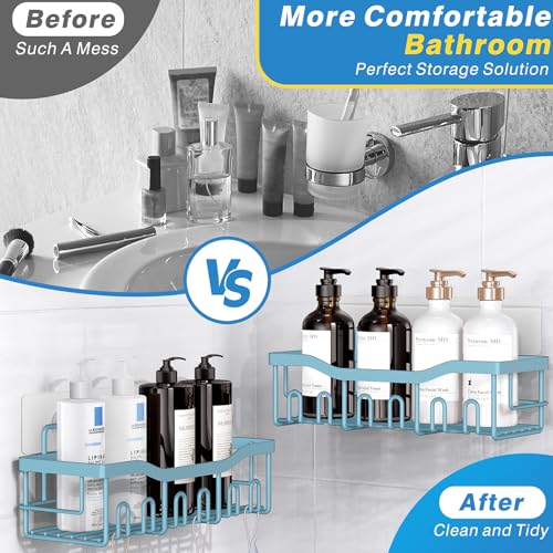 EUDELE Shower Caddy 2 Pack, Adhesive Shower Organizer for Home Decor & Kitchen Organizers, No Drilling, Rustproof Stainless Steel Bathroom Shelves - color: Light Blue