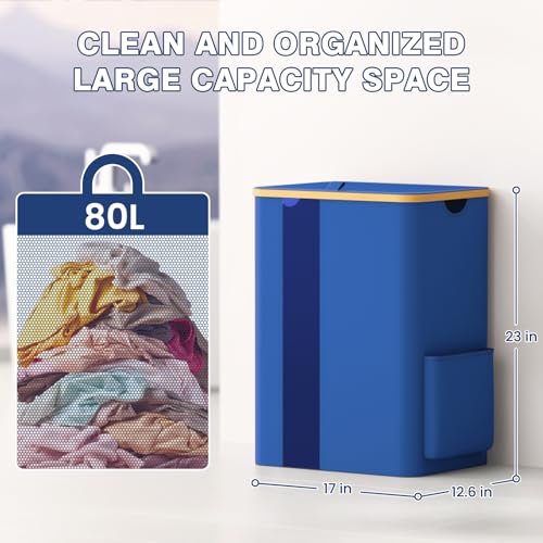 BlissTotes Laundry Basket with Lid, 80L Clothes Laundry Hamper with Handles and Removable Laundry Bag, Breathable Design Hamper with Lid for Bedroom, Bathroom, Dorm, Laundry Room - Blue - color: Blue, size: 80L