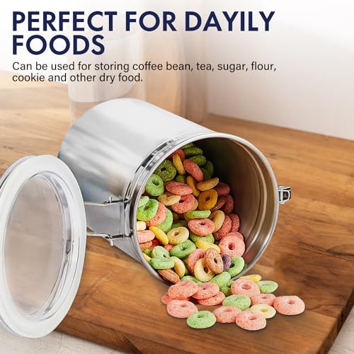 ENLOY 165oz Stainless Steel Airtight Canister for Kitchen, Large Flour Coffee Bean Tea Cereal Sugar Cookie Metal Food Storage Canisters with Clear Lid and Sturdy Locking Clamp (7.7 * 7.7 * 8.4in) - size: Large