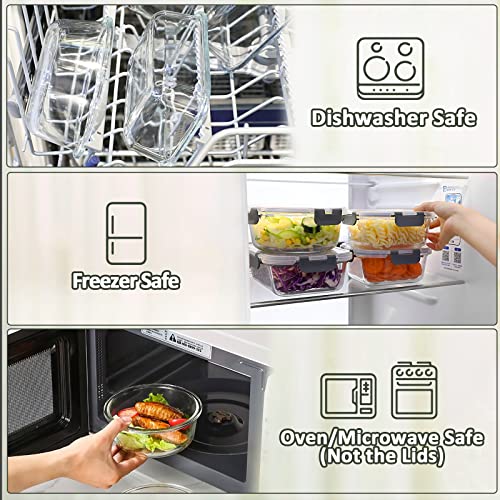M MCIRCO 24-Piece Glass Food Storage Containers with Upgraded Snap Locking Lids,Glass Meal Prep Containers Set - Airtight Lunch Containers, Microwave, Oven, Freezer and Dishwasher - color: Gray