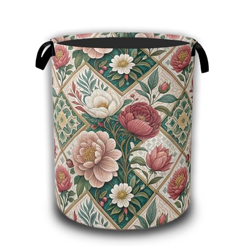 Elegant Floral Laundry Basket,Waterproof Foldable Vintage Peonies Roses Laundry Hamper,Dirty Clothes Basket, Linen Bin Storage Organizer Collection 16" x 20.8" - color: Elegant Floral,Vintage Peonies Roses
