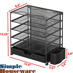 Simple Houseware 5-Tier Document File Tray with Supplies Sliding Drawer and Pen Bucket, Black