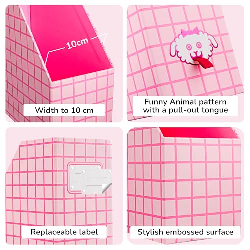 JiaWei Magazine File Holder Foldable Storage Boxes for Documents - Set of 2 Cardboard Magazine Rack Made of 2150 g/m² 10.5 cm Wide，Desk Organizer for Classroom, Home, and Office - Pink - color: Pink