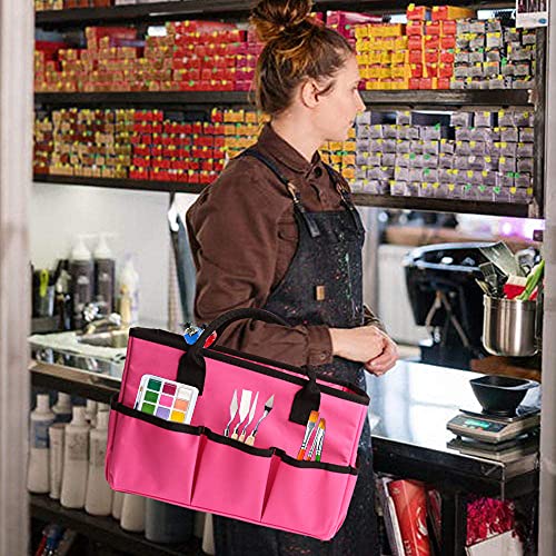 ZKOO Desktop Tote and Stock Organize, Multiple Pockets Teacher Helper Tote Bag Organization for Arts, Books, Stationery and Office Desk Organize, Make-up Case with Handles Craft Organizer (Pink) - color: Pink