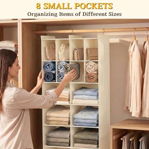 Ofiray-home 6 Tier Hanging Closet Organizer, 16 Compartments Sweater Organizer for Closet with 3 Sturdy Hooks, Closet Organizers and Storage, Wardrobe, Rv, Garment Rack, Beige - color: Beige, size: 6-Tier