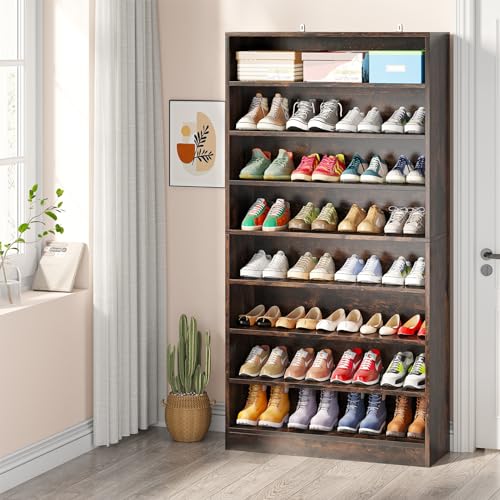 Tribesigns Tall Shoe Cabinet, 9 Tiers 40-45 Pairs Heavy Duty Wood Freestanding Shoe Storage Cabinet, 70.8'' Tall Shoe Cabinet with Open Storage for Entryway (1, Rustic Brown) - color: Rustic Brown
