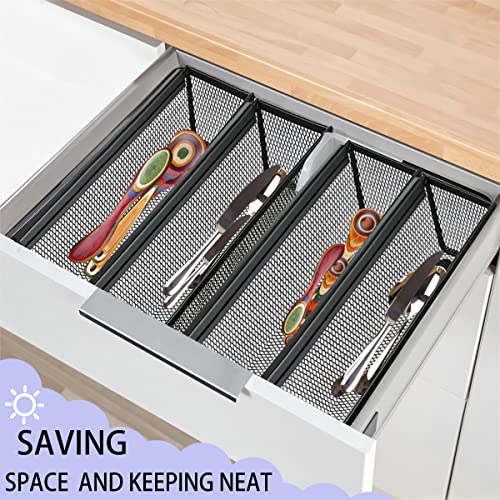 2PCS Drawer Organizer for Kitchen,Utensil Mesh Drawer Organizer with Interlocking Arm for Cosmetic,Flatware,Pen (12 * 3 * 2 Inches,Black) - color: Black(2PCS), size: 12*3*2 Inches