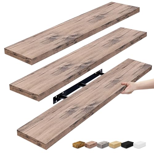 Sorbus Floating Shelves for Wall - 48 Inch Long Bathroom Shelves, Wall Decor for Bedroom, Kitchen, Living Room & Book Storage - Mounted Floating Shelf with Invisible Brackets (Mahogany, 3 Pack) - color: Mahogany, size: 48 Inch, style: 3 Pack