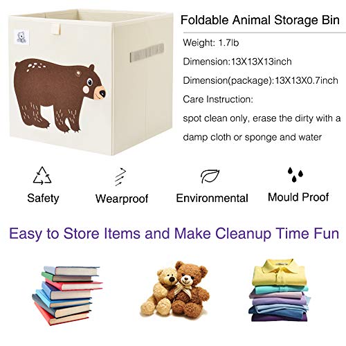CLCROBD Foldable Animal Cube Storage Bins Fabric Toy Box/Chest/Organizer for Toddler/Kids Nursery, Playroom, 13 inch (Bear) - color: Bear