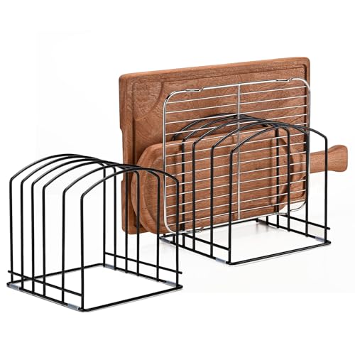 5-Slot Cutting Board Organizer, Bakeware Organizer, and Kitchen Cabinet Organizer for Baking Trays and Cookie Sheets (2pcs 5 Slots for two size) - size: 2pcs 5 Slots for two size