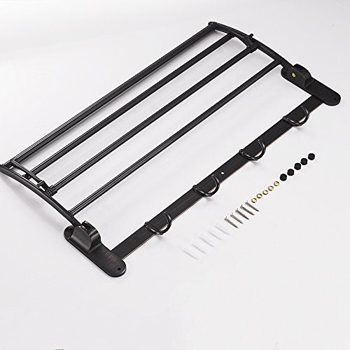 BESy 24 Inch Oil Rubbed Bronze Towel Racks, Bathroom Towel Shelf with Foldable Towel Bar Holder and Towel Hooks, Wall Mounted Multifunctional Bathroom Accessories, Double Towel Bars - color: Oil Rubbed Bronze