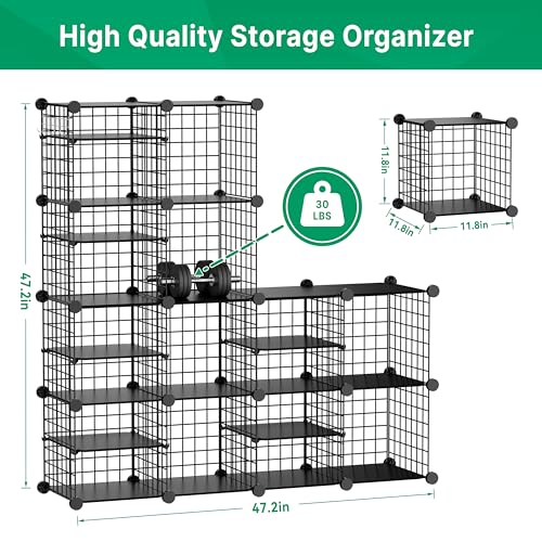 Wire Cube Storage Organizer, 12 Cubes Converted into 14 Cubes, Sturdy Metal Grids Storage Shelf Closet Shelving Units and Storage, Shelves for Bedroom LIvingroom Office - color: Black, size: 12 cubes