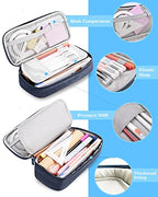 YOKUMA Pencil Case,Large Capacity Pencil Pouch,Aesthetic Zipper Pencil Box, Back to School Supplies for College Student Teen Adults,Travel Essentials,Electronic Cable Organize - color: Blue
