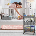 LIDTOP 2In1 Baby Diaper Caddy & 3-Tier Rolling Diaper Cart, Diaper Caddy Organizer Cart with Dividers, Mobile Metal Utility Cart for Nursery Essentials, Detachable Bedside Cart, Large Capacity - color: Black