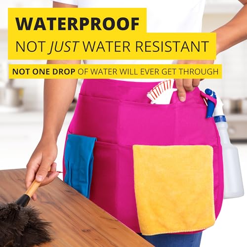 5-Pocket Waterproof Professional Cleaning Apron. Made for Pro Cleaners. Like a Cleaning Caddy Around Your Waist - color: Hot Pink, style: Standard