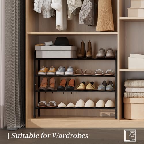 Expandable Shoe Rack, 4-Tier Metal Small Shoe Rack, Adjustable Shoes Organizer, Storage Shelf for Closet, Entryway, Black - color: Black, size: 4-Tier