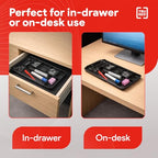 TRU RED Expandable Plastic Drawer Organizer, 7‑Compartment, Black – Adjustable Desk & Drawer Storage for Office Supplies