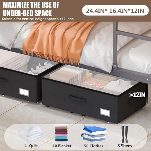 EE-RoomWorld Underbed Storage With Wheels, No Assemble Required 12 inches Height Under bed Storage Bins,Large Capacity Rolling Shoe Storage Containers，Dorm clothes Storage - color: Black, size: 12 inch height