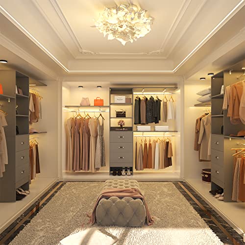 iSunirm 8FT Closet System, 96'' Closet Organizer System with 3 Hanging Rods, Wall Mount Bedroom Wardrobe with 3 Drawers Walk-in Closet, Adjustable Cloth Garment Rack from 5 to 8FT (Cut to Fit), Grey - color: Grey
