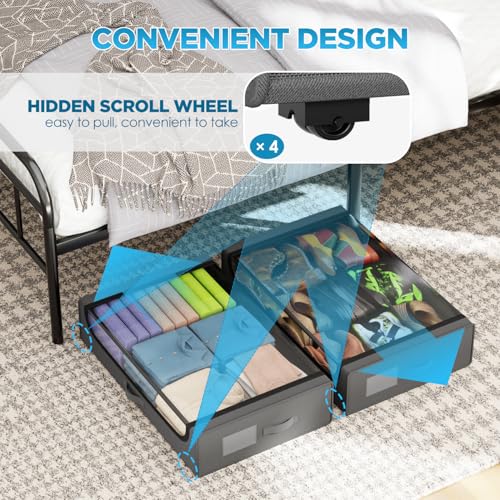 FDW Under Bed Storage Containers 2-Pack Closet Organizers Foldable Storage Bins with Clear Window Storage Containers for Shoes, and Books, Grey - color: Grey