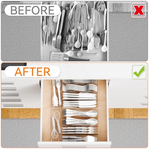 Yieach Clear Small Silverware Organizer 9 inch Wide for Kitchen Drawers,BPA Free Silverware Trays and Plastic Silverware Dividers & Holder,Utensil and Flatware Drawer Organizer Suitable for Fork,Spoon - size: Medium