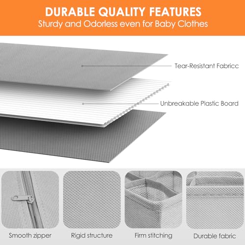 Drawer Organizer Clothes, 8 Pack Dresser Organizer Bins for Baby Clothes, Underwear Sock, Fabric Closet Organization and Storage Dividers for Nursery Bedroom (48 Compartments, Grey) - color: Grey, size: 8 Pack