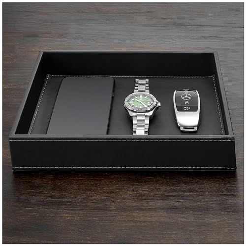 GALLAWAY LEATHER Valet Tray for Men - Nightstand Organizer EDC Tray for Wallet and Keys - Dresser Leather Catchall Dump Key Tray - Bedside Table Tray Organizer Key Bowl for Entryway Table (Black) - color: Black
