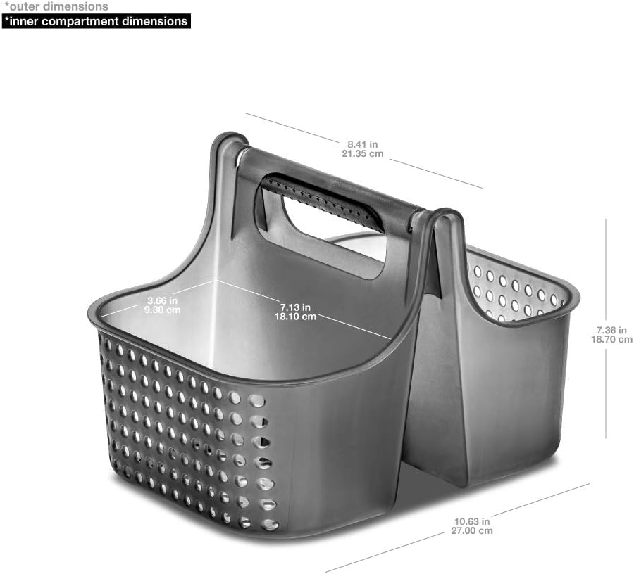 madesmart Large Portable Shower Caddy, Hold Soap, Shampoo, Hair Supplies and Beauty Products, Cleaning Supplies Organizer for Home, Dorm, Plastic Shower Tote, Soft Handle, Carbon - color: Carbon, size: Small