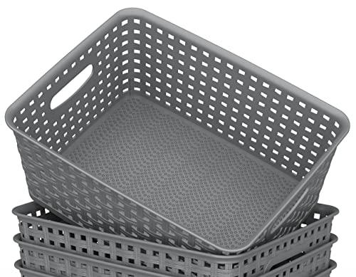 WYT Weave Storage Organizer Baskets, Grey 6-Pack Plastic Woven Baskets, 10.1" x 7.55" x 4.1" - color: Grey, size: 6-Pack