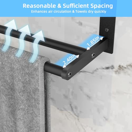 Bathroom Towel Rack 24", 2 Tier Towel Racks for Bathroom Wall Mounted, Bathroom Shelf with Double Towel Bar, Stainless Steel Towel Storage for Bathroom Lavatory Towel Holder Hanger, Black - color: Black, size: 2-Tier