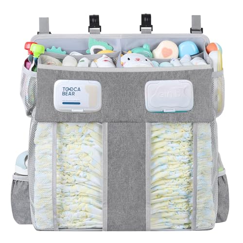 Accmor Changing Table Diaper Organizer, Hanging Diaper Caddy Organizer Stacker for Cribs Changing Table Playard Wall Baby Essentials Storage, Grey - style: Double Enlarged-Grey
