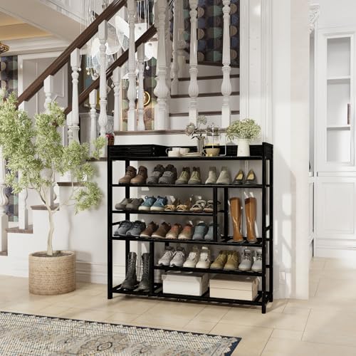 Bamworld Shoe Rack for Front Door Entrance Bamboo Shoe Organizer with Storage Box Free Standing Shoe Cabinet Shoe Storage Shelf for Entryway, Closet and Doorway (Black) - color: Black