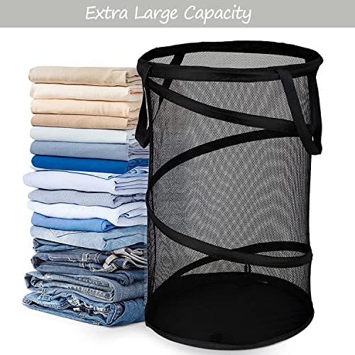 BATTOO 2 Pack Large Collapsible Laundry Basket Foldable Mesh Pop Up Hamper with Handles for Laundry Room, Bathroom, Kids Room, College Dorm, Travel, Storage Organizer Black - color: 2 x Black, size: 13 x 23.7 inch