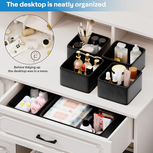 Vegan Leather Drawer Organizers,8 Pack Makeup Storage boxes,Vanity Drawer Luxury upgrade,Bedroom fabric Drawers replacement,bathroom organization and storage Optimal solution - color: black, size: 8 pack