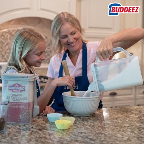 Buddeez Kitchen Pantry Container - Easy Grip Handle for Mess Free Use - Flour and Sugar Storage Made Simple - 4 Quart White Lid - size: 4 QT
